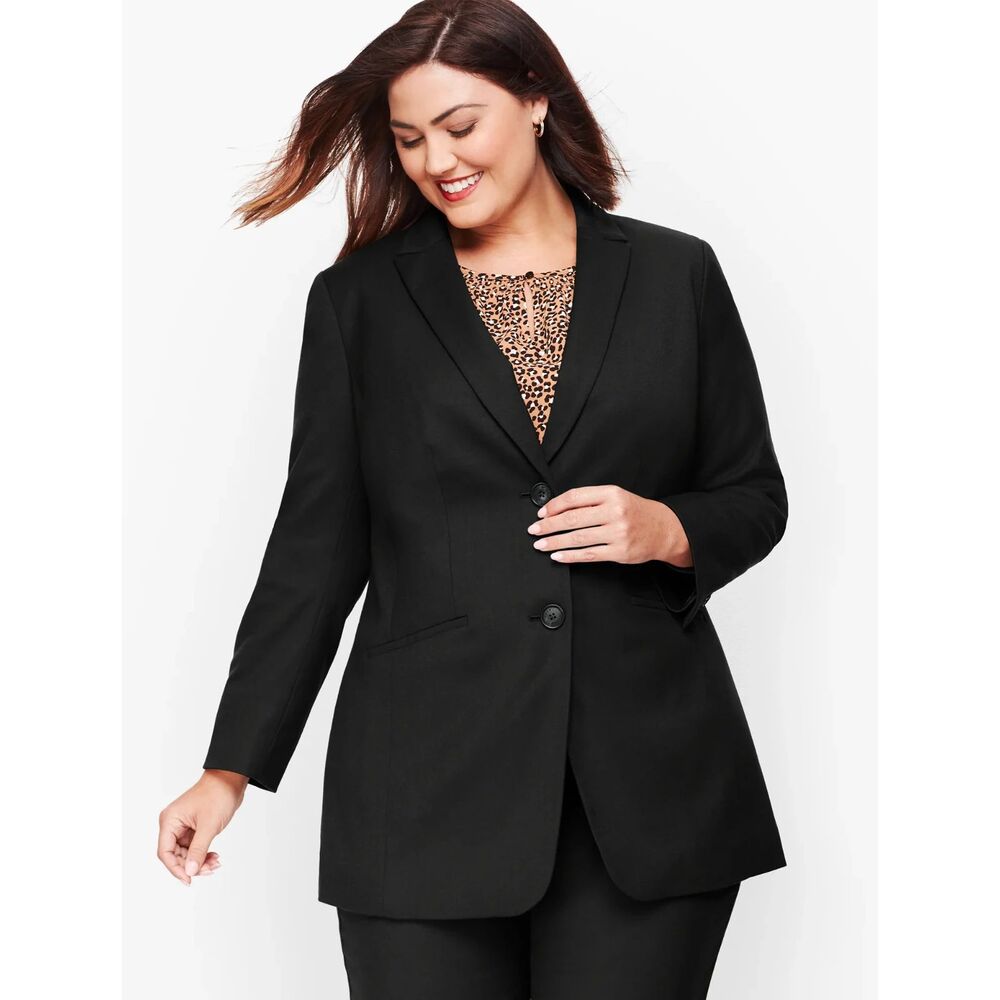 TALBOTS Black Wool Italian Luxe Flannel Blazer Size 18W